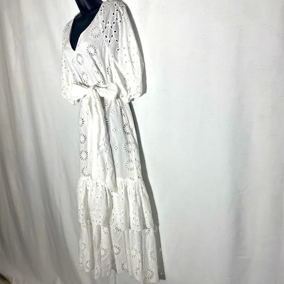 ZARA NWT WOMAN BELTED EMBROIDERED MIDI DRESS OYSTER WHITE Size S